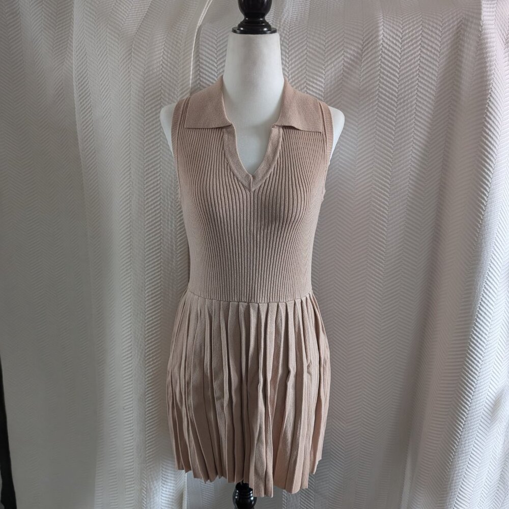 36 Point 5 Pleated Knit Mini Dress Collared Size Large Tennis Preppy Sporty